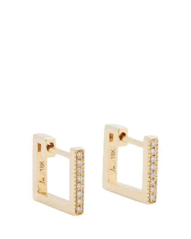 Lizzie Mandler Fine Jewelry Petite Square Huggie Earrings with White Diamonds