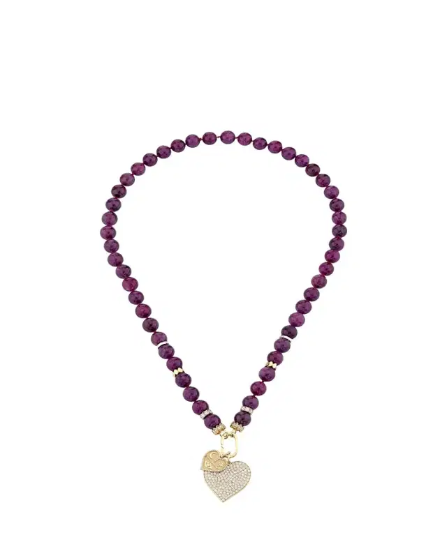 Sydney Evan 14K Gold Luxe Heart Ruby Bead Combo Necklace