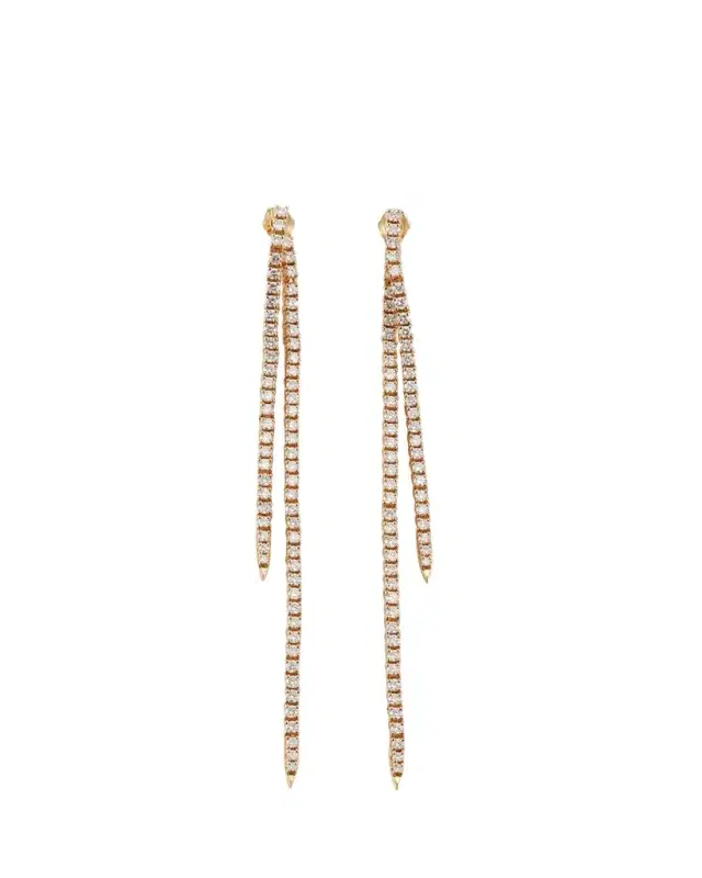 Lana 14K Gold Flawless Graduating Tennis Front to Back Long Linear Earrings, 88mm