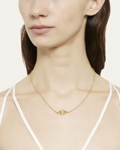 Sydney Evan 14K Gold Chain Fluted Evil Eye Diamond Necklace | Thumbnail 2