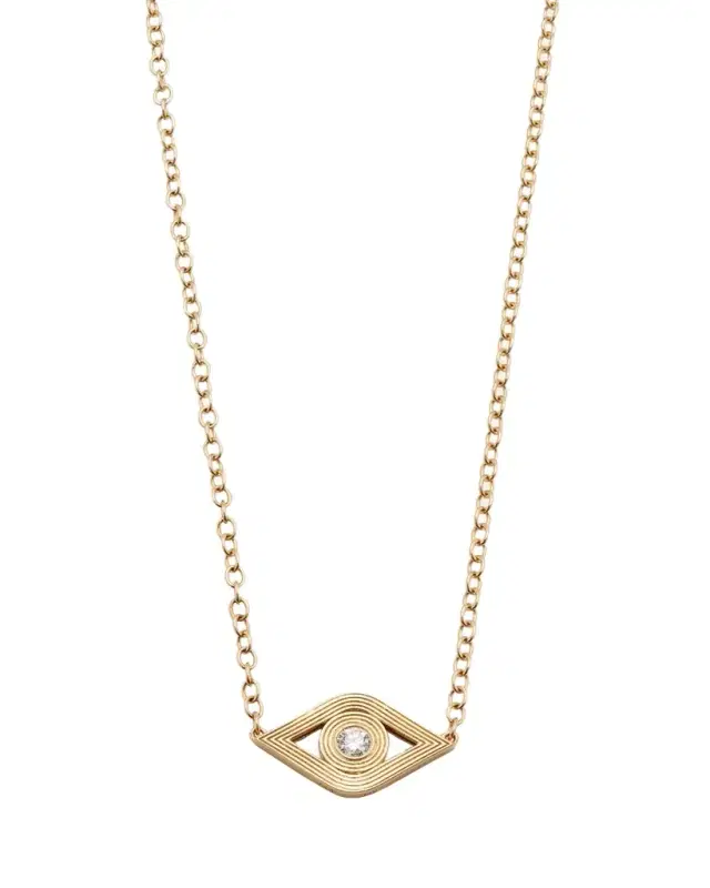 Sydney Evan 14K Gold Chain Fluted Evil Eye Diamond Necklace