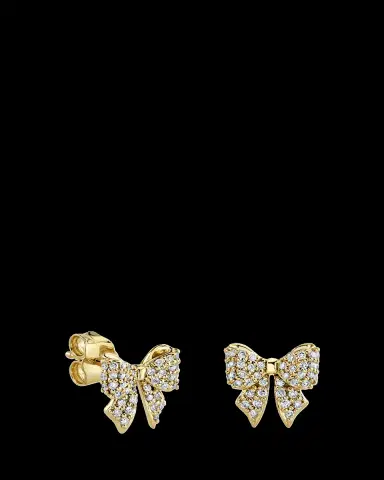 Sydney Evan 14K Yellow Gold Pave Diamond Bow Stud Earrings | Thumbnail 2