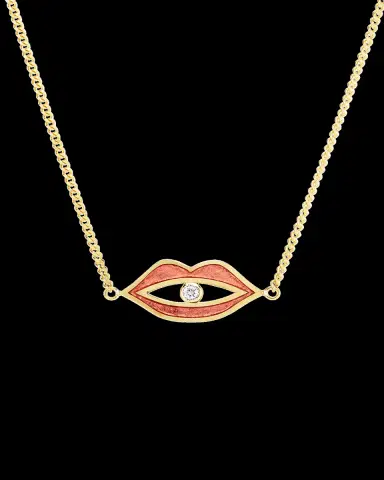 Audrey C. Jewels 18K Yellow Gold Red Guilloche Enamel and Diamond Lips Necklace | Thumbnail 2 Audrey C. Jewels 18K Yellow Gold Red Guilloche Enamel and Diamond Lips Necklace | Thumbnail 2