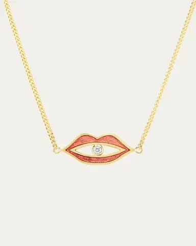 Audrey C. Jewels 18K Yellow Gold Red Guilloche Enamel and Diamond Lips Necklace | Thumbnail 1 Audrey C. Jewels 18K Yellow Gold Red Guilloche Enamel and Diamond Lips Necklace | Thumbnail 1