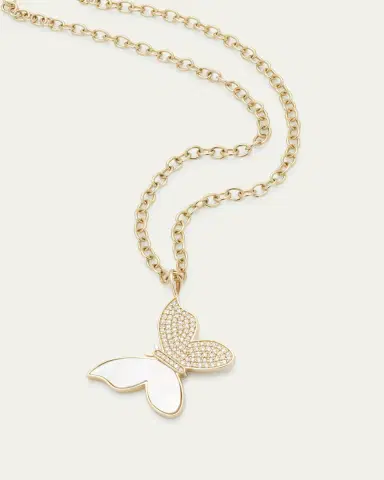 Sydney Evan 14K Yellow Gold Large Butterfly Charm Necklace with Pearl Inlay and Diamonds | Thumbnail 3 Sydney Evan 14K Yellow Gold Large Butterfly Charm Necklace with Pearl Inlay and Diamonds | Thumbnail 3