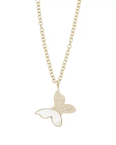 Sydney Evan 14K Yellow Gold Large Butterfly Charm Necklace with Pearl Inlay and Diamonds | Thumbnail 1 Sydney Evan 14K Yellow Gold Large Butterfly Charm Necklace with Pearl Inlay and Diamonds | Thumbnail 1