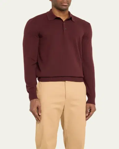Loro Piana Men's Vicuna Wool Polo Sweater | Thumbnail 4