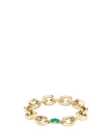 Lizzie Mandler Fine Jewelry 18K Knife Edge Oval Link Ring with Emerald | Thumbnail 1