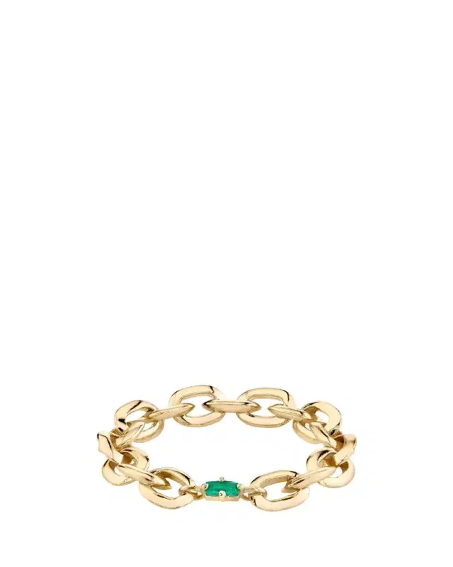 Lizzie Mandler Fine Jewelry 18K Knife Edge Oval Link Ring with Emerald