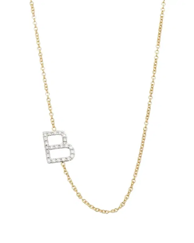 Zoe Lev Jewelry Diamond Asymmetrical Initial Necklace, B