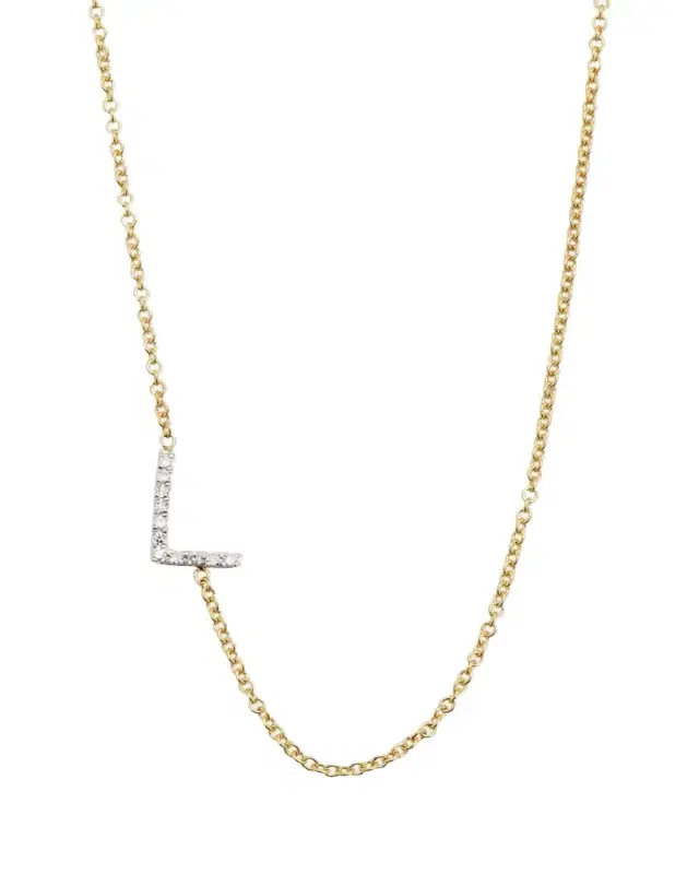 Zoe Lev Jewelry Diamond Asymmetrical Initial Necklace, L