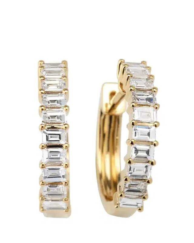 14K Prong Set Diamond Baguette Hoop Earrings