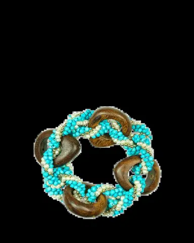 Meredith Frederick 14K Yellow Gold Link Bracelet with Wood, Turquoise and Pearls | Thumbnail 2