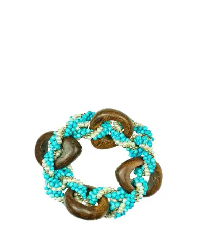 Meredith Frederick 14K Yellow Gold Link Bracelet with Wood, Turquoise and Pearls | Thumbnail 1