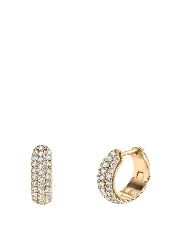 Three-Row Pave Diamond Huggie Earrings