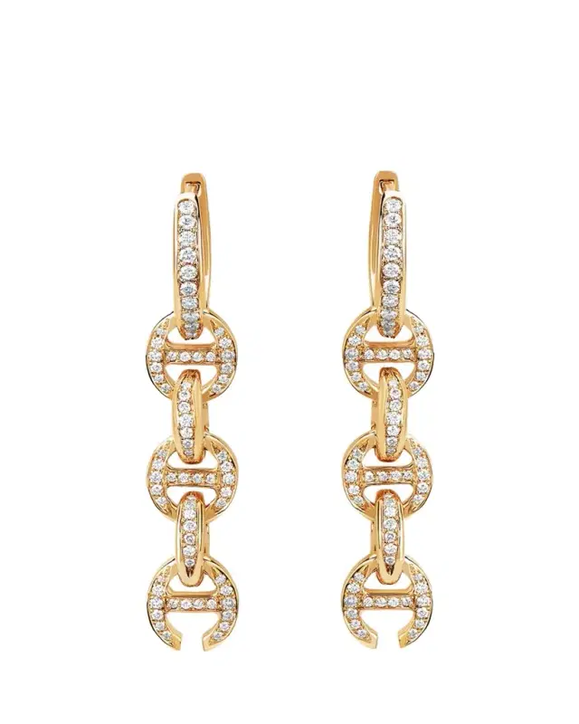 Hoorsenbuhs 18K Yellow Gold 5 Link Pave Drip Earrings with White Diamonds