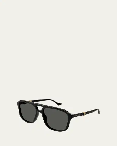 Gucci Men's Double-Bridge Acetate Aviator Sunglasses | Thumbnail 4 Gucci Men's Double-Bridge Acetate Aviator Sunglasses | Thumbnail 4