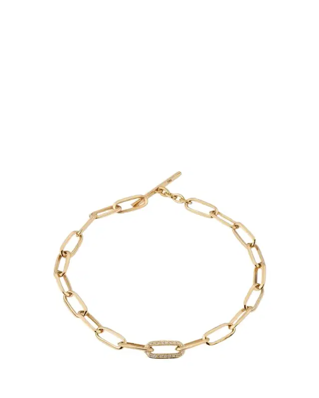 18K Knife Edge Link Bracelet with Pavé Diamond Center Link