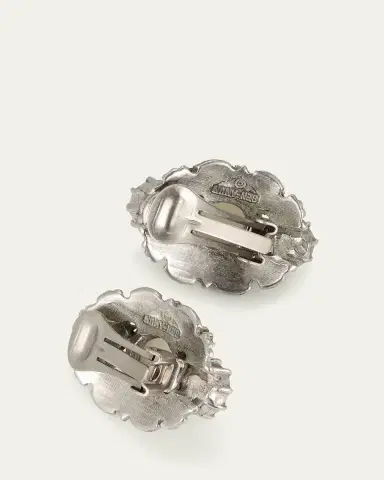 Ben-Amun Silver Crystal Oval Clip On Earrings with Pearly Center | Thumbnail 4