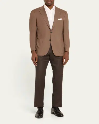 Kiton Men's Textured Brown Suit Trousers | Thumbnail 2 Kiton Men's Textured Brown Suit Trousers | Thumbnail 2