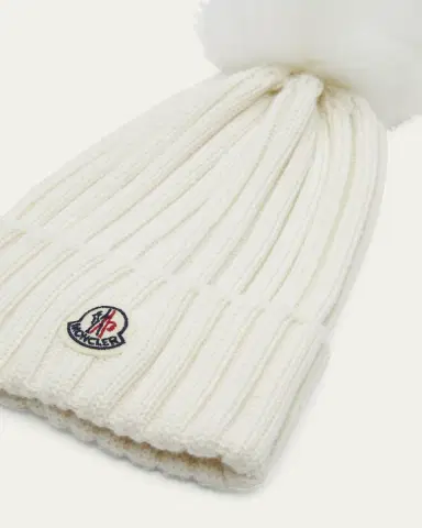 Moncler Ribbed Wool Beanie with Faux Fur Pom | Thumbnail 2