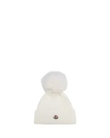 Moncler Ribbed Wool Beanie with Faux Fur Pom | Thumbnail 1