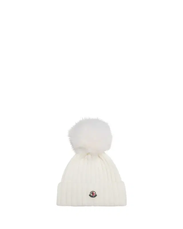 Ribbed Wool Beanie with Faux Fur Pom