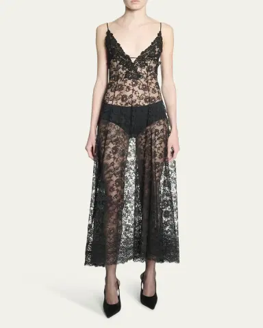Saint Laurent Sheer Floral Lace Maxi Dress | Thumbnail 2