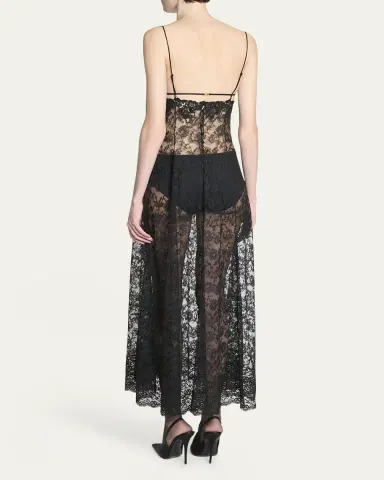 Saint Laurent Sheer Floral Lace Maxi Dress | Thumbnail 3