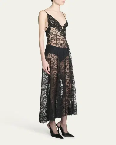 Saint Laurent Sheer Floral Lace Maxi Dress | Thumbnail 4