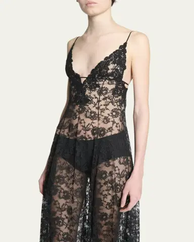 Saint Laurent Sheer Floral Lace Maxi Dress | Thumbnail 5