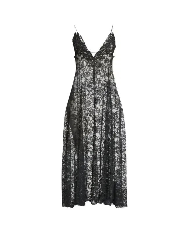 Sheer Floral Lace Maxi Dress