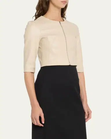 Susan Bender Stretch Leather Zip-Front Cardigan | Thumbnail 8
