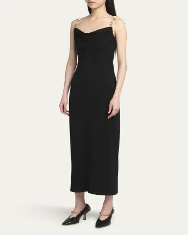 Bottega Veneta Matte Crepe Jersey Midi Dress with Embellished Hardware Straps | Thumbnail 4 Bottega Veneta Matte Crepe Jersey Midi Dress with Embellished Hardware Straps | Thumbnail 4