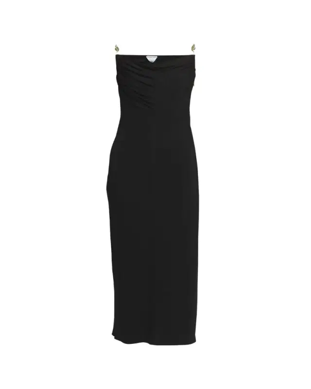 Matte Crepe Jersey Midi Dress with Embellished Hardware Straps