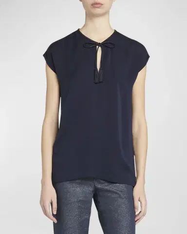 Giorgio Armani Silk Georgette Blouse with Fringe Tie Neck Detail | Thumbnail 3 Giorgio Armani Silk Georgette Blouse with Fringe Tie Neck Detail | Thumbnail 3