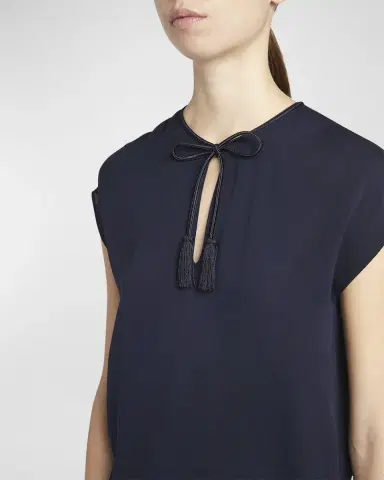 Giorgio Armani Silk Georgette Blouse with Fringe Tie Neck Detail | Thumbnail 4 Giorgio Armani Silk Georgette Blouse with Fringe Tie Neck Detail | Thumbnail 4
