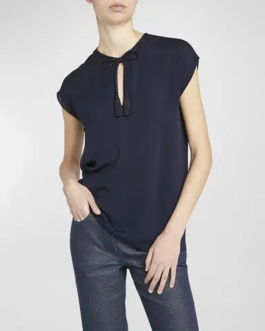 Giorgio Armani Silk Georgette Blouse with Fringe Tie Neck Detail | Thumbnail 6 Giorgio Armani Silk Georgette Blouse with Fringe Tie Neck Detail | Thumbnail 6