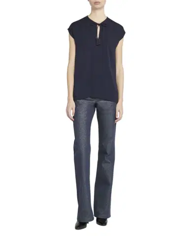 Giorgio Armani Silk Georgette Blouse with Fringe Tie Neck Detail | Thumbnail 1 Giorgio Armani Silk Georgette Blouse with Fringe Tie Neck Detail | Thumbnail 1