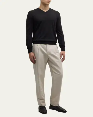 Loro Piana Men's Scollo Cashmere V-Neck Sweater | Thumbnail 2