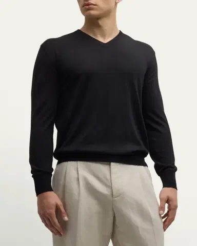 Loro Piana Men's Scollo Cashmere V-Neck Sweater | Thumbnail 4
