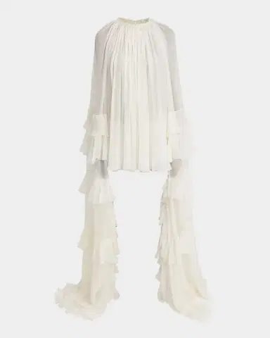 Chloé Draped Ruffle Sleeve Silk Mousseline Ruffle Mini Dress | Thumbnail 2 Chloé Draped Ruffle Sleeve Silk Mousseline Ruffle Mini Dress | Thumbnail 2