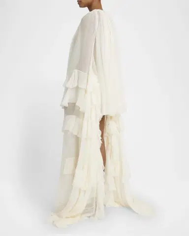 Chloé Draped Ruffle Sleeve Silk Mousseline Ruffle Mini Dress | Thumbnail 4 Chloé Draped Ruffle Sleeve Silk Mousseline Ruffle Mini Dress | Thumbnail 4