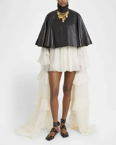 Chloé Draped Ruffle Sleeve Silk Mousseline Ruffle Mini Dress | Thumbnail 6 Chloé Draped Ruffle Sleeve Silk Mousseline Ruffle Mini Dress | Thumbnail 6