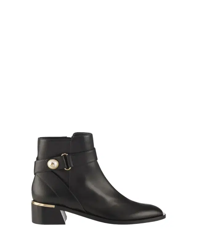 Noor Leather Pearly-Button Ankle Booties