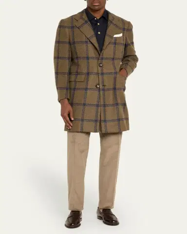 Kiton Men's Windowpane Cashmere Topcoat | Thumbnail 2