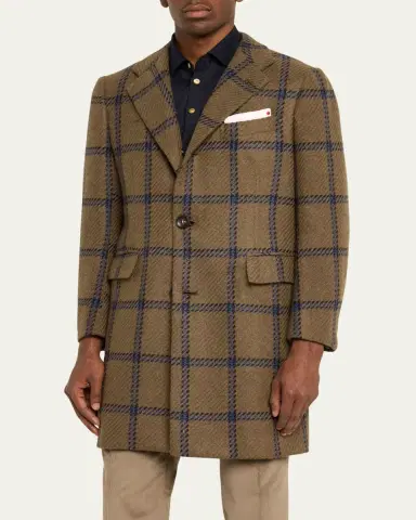 Kiton Men's Windowpane Cashmere Topcoat | Thumbnail 4