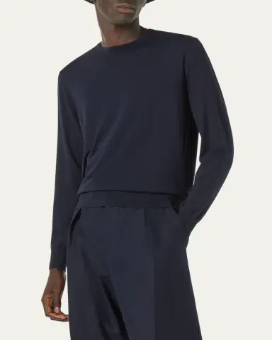 Loro Piana Men's Wool Knit Crewneck Sweater | Thumbnail 4