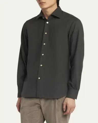 Kiton Men's Twill Flannel Sport Shirt | Thumbnail 4 Kiton Men's Twill Flannel Sport Shirt | Thumbnail 4