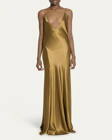Saint Laurent Satin Drop Waist Gown | Thumbnail 2